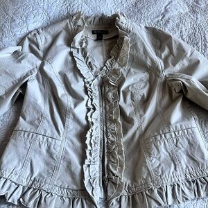 INC International Concepts Women's Cream Ruffle Blazer